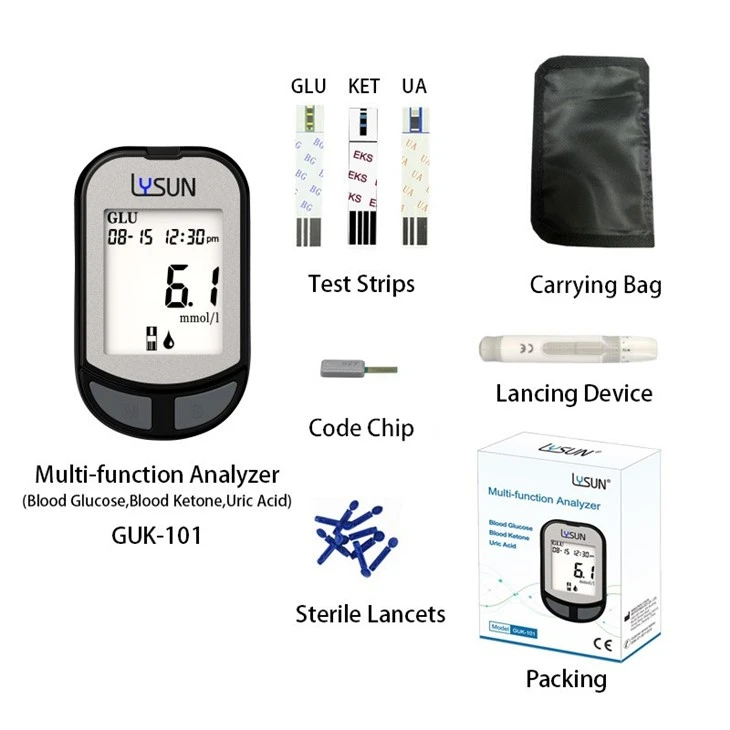 Lysun 3 in 1 Blood Glucose, Uric Acid, Blood Ketone Meter GUK-101 high quality
